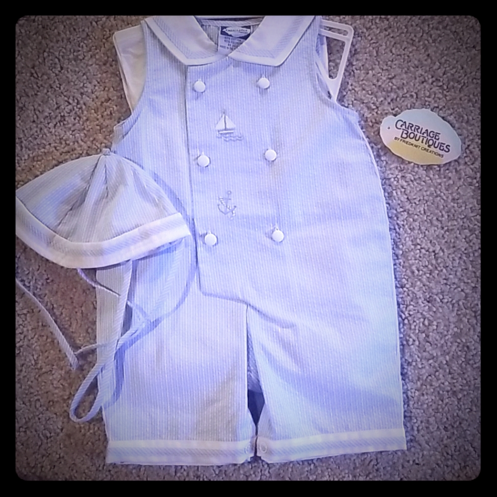 6 mo Nautical Romper with matching hat